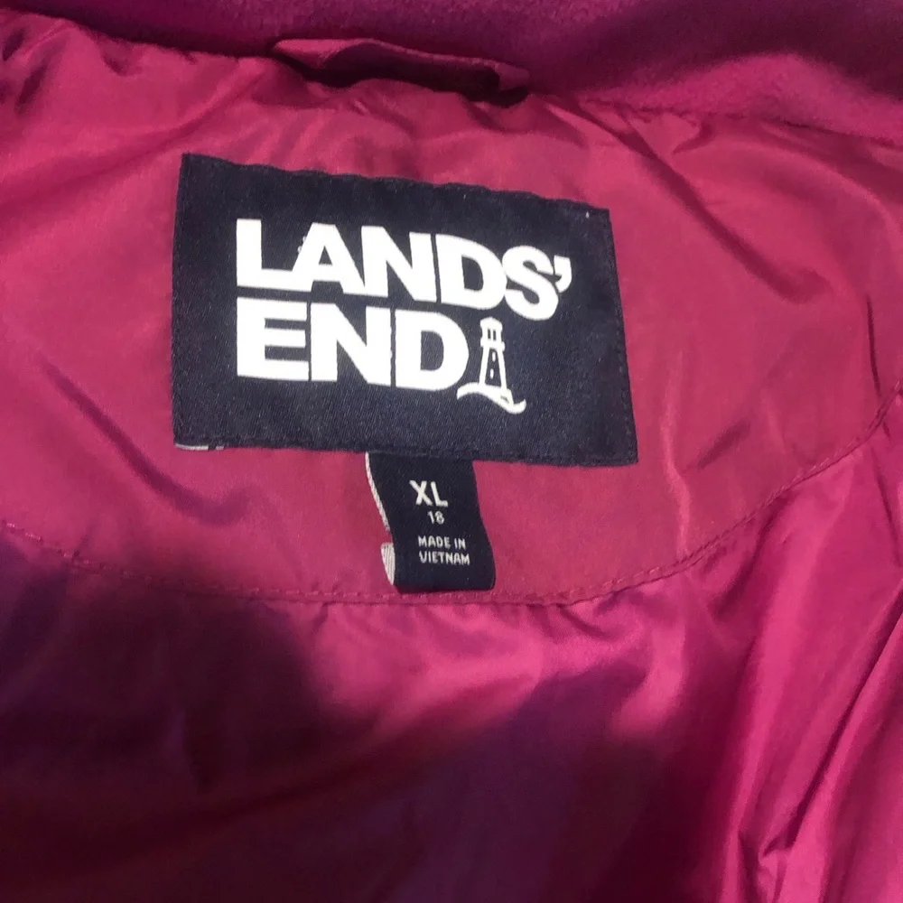 Lands' End Vibrant Magenta Puffer Coat with Faux Fur Trim - Picture 2 of 7